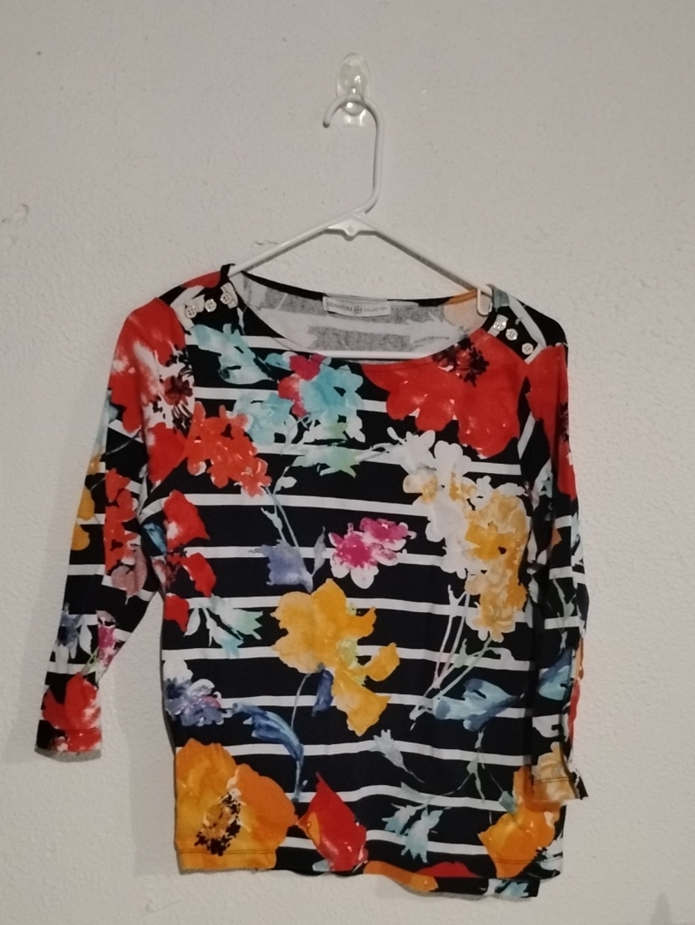 Floral Stripe Signature Collection Women’s Pullover Top  Multicolor Floral Print